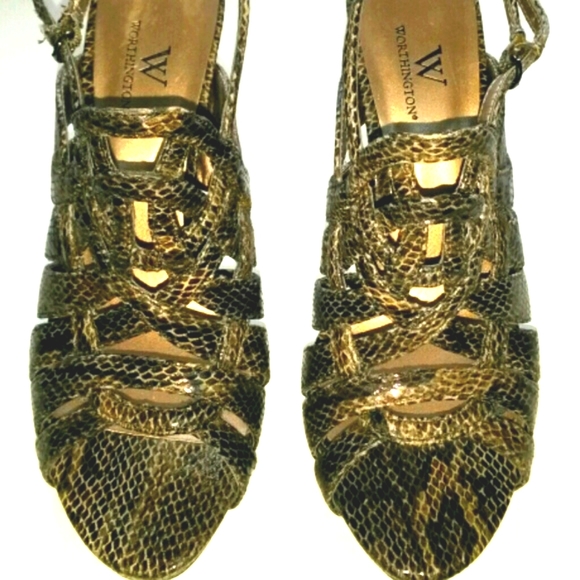Worthington Brown/Beige Snakeskin Print Sandals - Picture 2 of 4